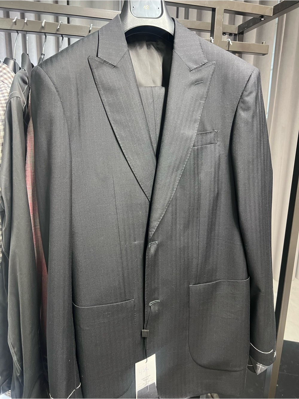 Men's Black herringbone Suit - Classic Tailored Style